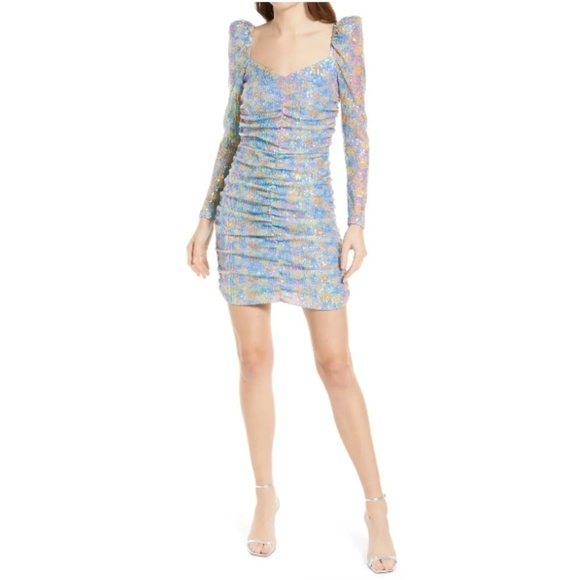 NWT SAYLOR Lawren Ruched Floral Sequin Long Sleeve Minidress - Picture 1 of 8